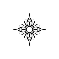Minimalist Black Floral Mandala on White: Zen, Spiritual, Design Element