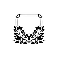 Floral Crest Logo: Black & White Botanical Frame, Simple Elegance