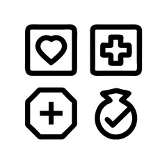 Fototapeta premium A set of medical symbols including hearts, crosses, and emergency icons, perfect for healthcare and medical-themed designs.