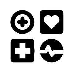 Fototapeta premium A vector illustration of a grid of medical symbols, including a heart, cross, and pulse. Perfect for healthcare apps, websites, and branding.