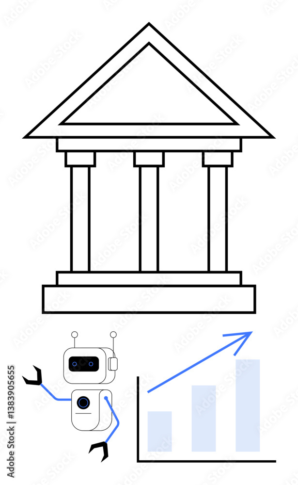 Aufkleber robot near classical column building and growth chart symbolizes integration of artificial intellige