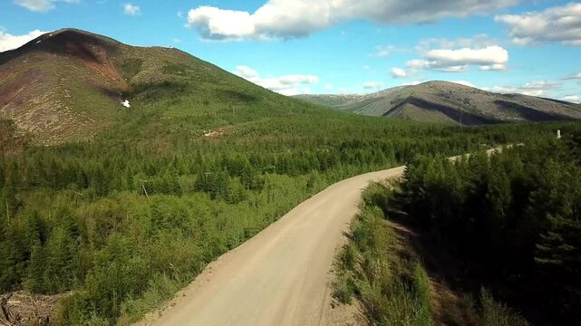 View of the Kolyma tract and Siberian forests.Traveling to Siberia and the Far East, Magadan region, Russia.