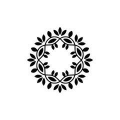 Elegant Black Floral Wreath Logo Design on White Background