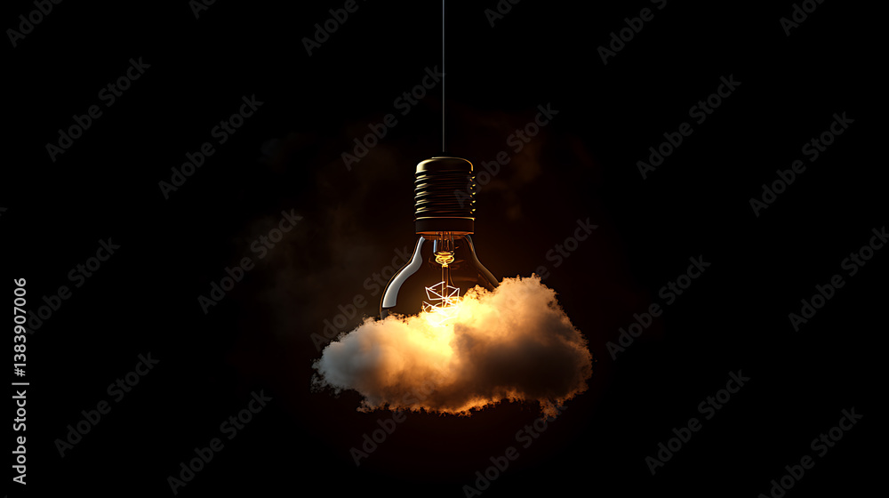 Aufkleber glowing light bulb and colorful clouds on black background