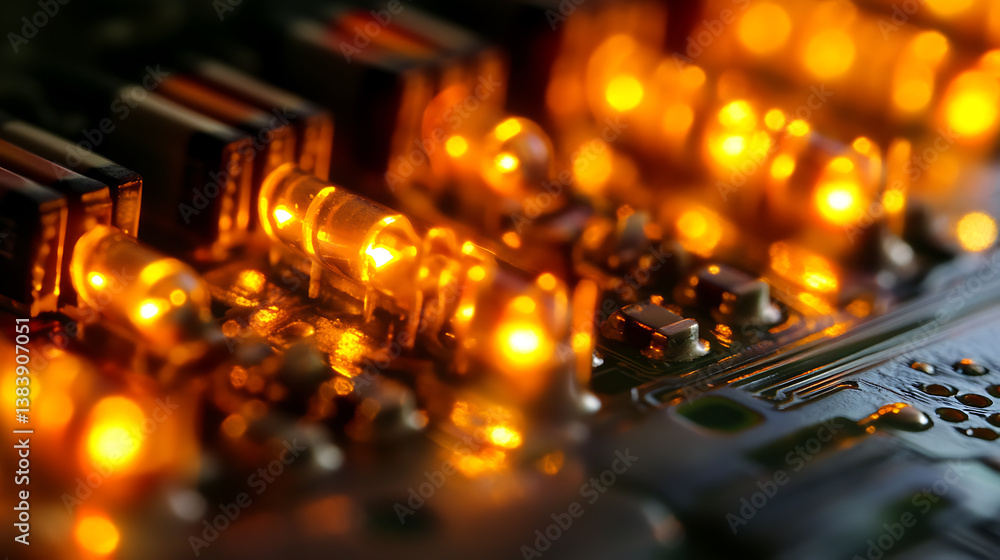 Aufkleber glowing diodes on a computer motherboard