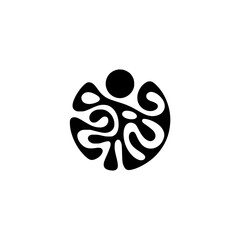Abstract Organic Shape Logo with Figure in Black & White, Minimalist Design