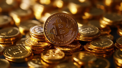 Gold coins and an etf sign symbolize investment in gold etfs, gold market concept