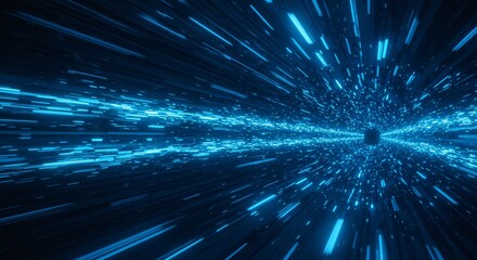 Tunnel Futuristic Blue Data Stream - Futuristic tunnel, glowing blue data stream, technology concept, abstract background, speed and motion