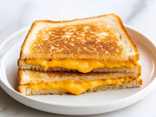Crispy grilled cheese sandwich on a white plate