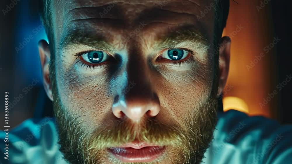 Poster male programmer focused on coding in an illuminated office space generative ai
