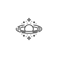 Minimalist Saturn Planet Icon with Stars - Line Art
