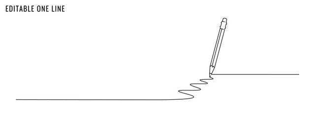 One continuous line drawing of pencil. Education, office work concept. Editable stroke, vector illustration