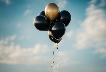 gold balloons background black blue float glossy balloon party decorative elegant event celebration anniversary retirement bright helium festive decoration contrast birthday flying round graduation