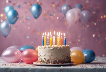 cake balloons confetti happy candles birthday background confection sweet gift day event festivity banner bright children party bokeh food congratulation banquet light candle sparkler fire festive
