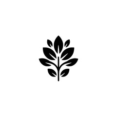 Minimalist Leafy Plant Logo - Black Silhouette on White Background