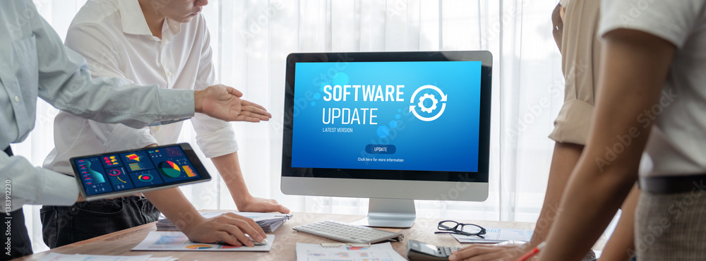 Aufkleber Software update on computer for brisk version of device software upgrade