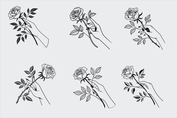 Naklejka premium A black and white ine drawing of a rose.