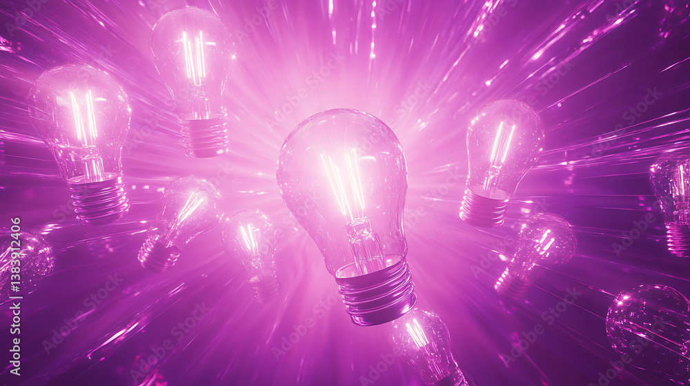 Aufkleber Light bulb and rays with purple background