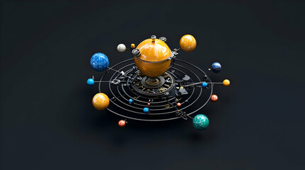 Fototapeta premium Colorful 3d Model Of Solar System On Dark Background