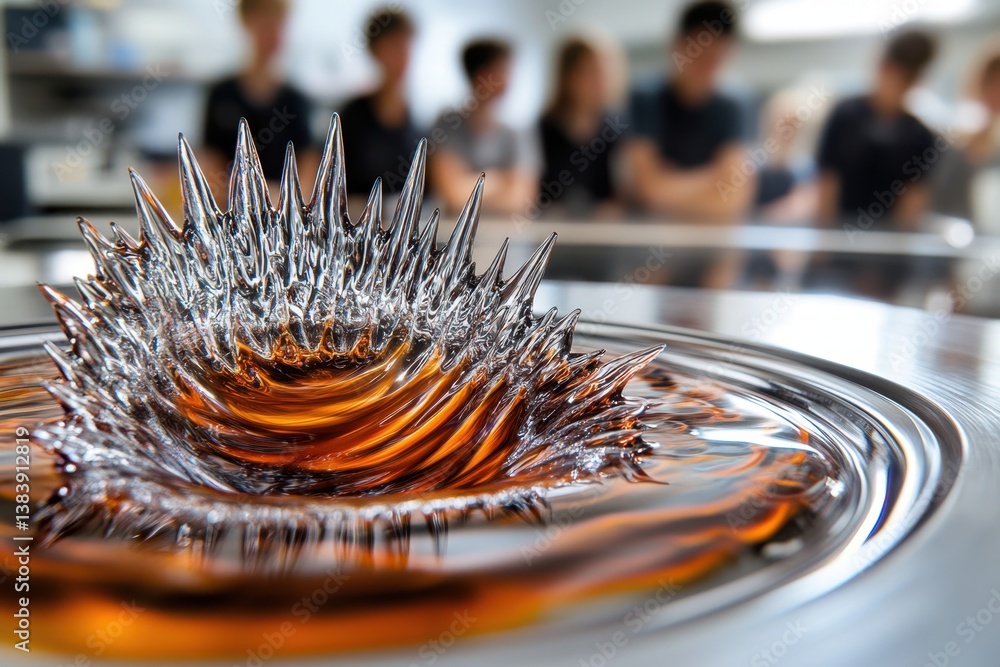 Poster splashes of liquid creating a striking pattern during an experiment in a science lab