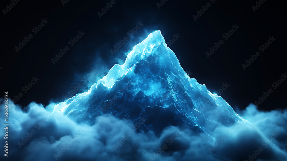 Aufkleber hologram style mountain peak symbolizes the pinnacle of success and achievement in the era of digita
