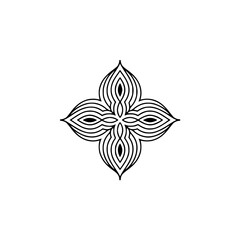 Minimalist Geometric Floral Ornament in Black and White