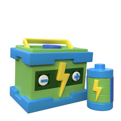 An illustrative image featuring a stylized battery alongside a smaller battery, symbolizing power...