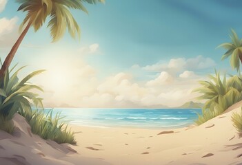 day background horizontal vector vacation beach sand sea view water clouds cartoon panorama sunny ocean summer illustration landscape island scenic paradise calm rest white wave art heaven seascape