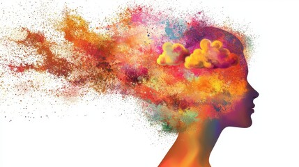 A silhouette of a man is used to create an abstract illustration of Alzheimer's disease, conveying the concept of mental health and mental illness, accompanied by a banner with copy space