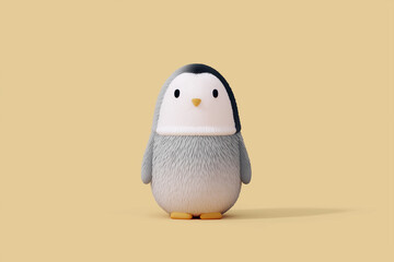 Minimalist Cute Penguin Character on Beige Background