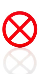 Fototapeta premium Red symbol of prohibition against a white background and its reflection, representing restriction or denial, conveying a clear message of limitations.