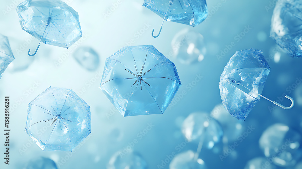 Aufkleber Illustration of umbrellas floating and rotating randomly at different angles