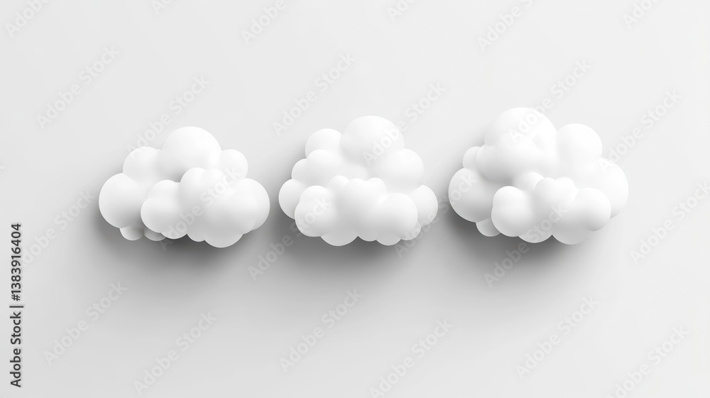 Aufkleber Three stylized white clouds arranged in a row against a light grey background.