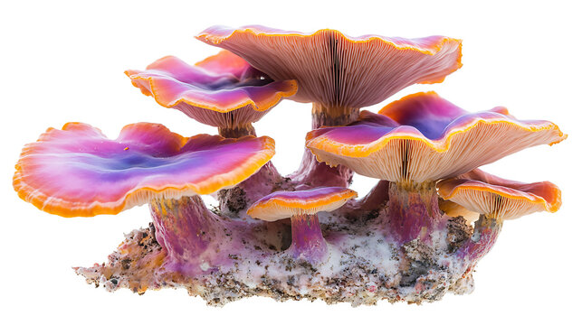 Many-colored polypore mushroom, coriolus versicolor fungus isolated on white