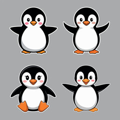Obraz premium Playful Penguin Illustrations, Cute Penguins on Gray Background