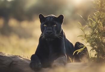 animal generated view landscape photography panther sunny ai natural wildlife background black predator wild hunter nature dangerous tiger mammal fur isolated mysterious cat head forest portrait