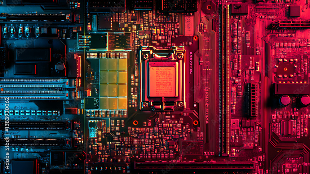 Leinwandbilder Microprocessor and cpu technology background, main microchip on the motherboard