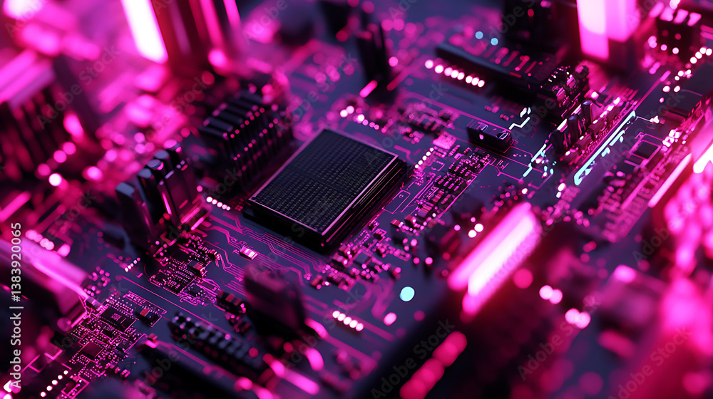 Poster Microprocessor and cpu technology background, main microchip on the motherboard