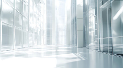 Interior of modern office building with glass walls and white floor