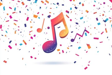 Festival-themed logo design featuring music note and vibrant confetti for a joyful event celebration