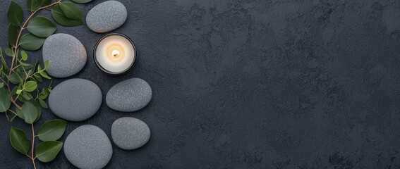 The flat lay presents a tranquil atmosphere of a meditation room, beautifully decorated with zen elements to encourage mindfulness and relaxation