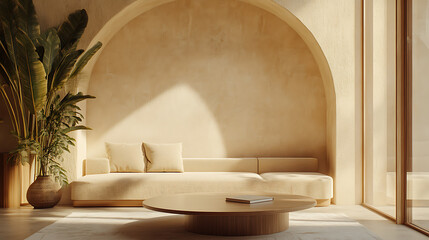 Japandi, minimalist style interior design of modern living room