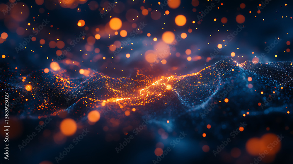 Poster minimalist wireframe structure with connections and glowing dots