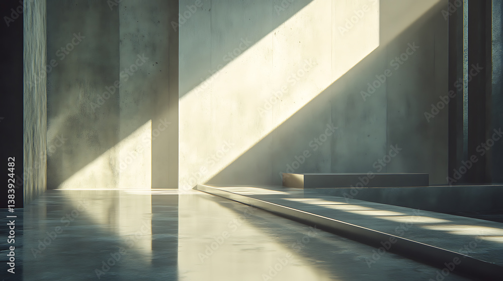 Poster modern empty room with subtle sunlight and concrete textures
