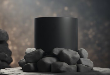 product stand color mockup rocks dark render illustration background podium black cylinder foreground pedestal 3d showcase stones abstract mountain advertising design material advertisement concept