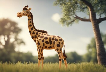 giraffe background grassy standing cartoon is field trees savanna running young african tree character zoo safari funny mascot wildlife baby big africa wild vector nature jungle mammal cute fauna