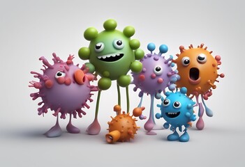 background png white isolated bacteria set disease viruses cute cartoon 3d medicals science illustration character mobile phone three-dimensional viral funny infection microbiology virus health care