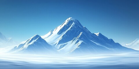Snow-Capped Mountain Landscape with Clear Blue Sky and White Clouds