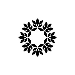 Floral Circle Ornament in Black on White, Minimalist Design