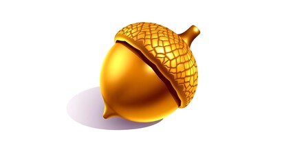 Golden Metallic Acorn with Textured Cap on White Background